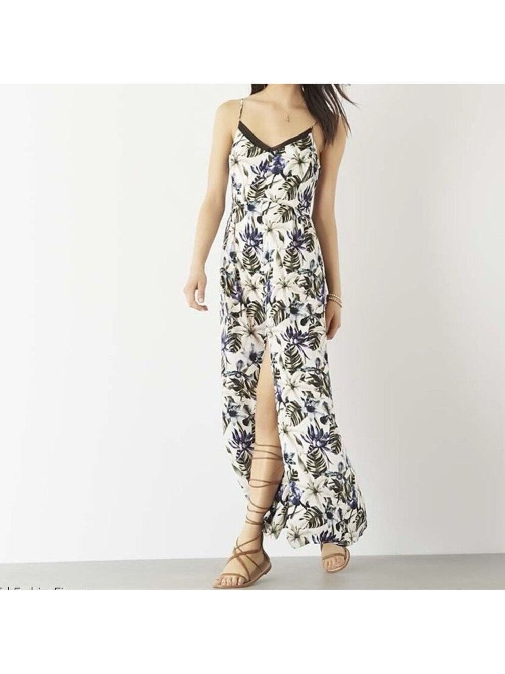 DYNAMITE White Printed Tropical Maxi Dress with Back Bow